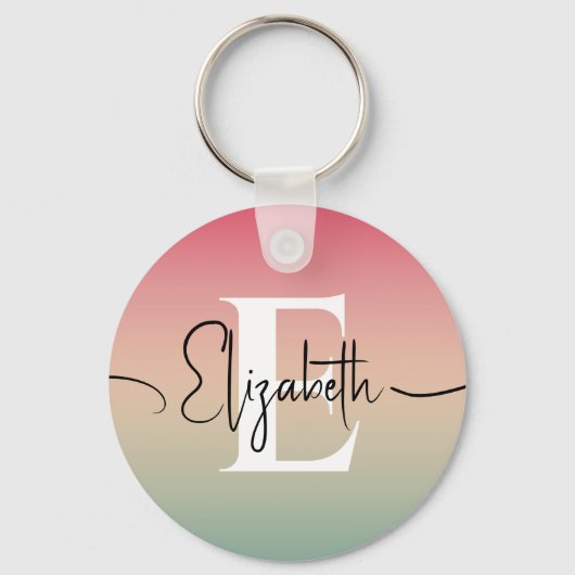 Roze Geel & Groen Verloop Script Naam Monogram Sleutelhanger (Achterkant)