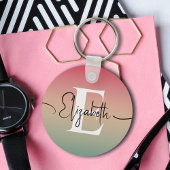 Roze Geel & Groen Verloop Script Naam Monogram Sleutelhanger