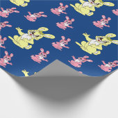 Roze Geel Kawaii Konijnenkonijn Blauwe Achtergrond Cadeaupapier (Hoek)