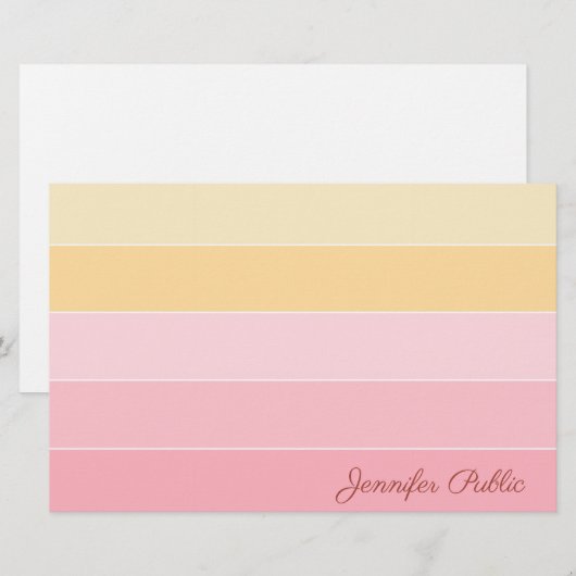 Roze Geel Kleur Harmonie Handschrift Script Naam Briefpapier (Voorkant / Achterkant)