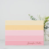 Roze Geel Kleur Harmonie Handschrift Script Naam Briefpapier (Staand voorkant)