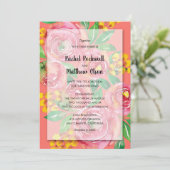 Roze Geel Koraal Bloemen Bruiloft Kaart (Staand voorkant)