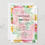 Roze Geel Koraal Waterverf Bloemen Bruiloft Kaart (Voorkant)