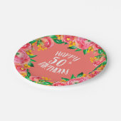 Roze, geel, levende koraalbloemige Waterverf Papieren Bordje (Gekanteld)