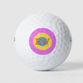 Roze Geel Lichtblauw Monogram Aangepaste Tekst Golfballen (Voorkant)
