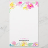  roze geel losse bloemen waterverf briefpapier (Voorkant)