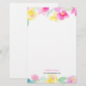 roze geel losse bloemen waterverf briefpapier (Voorkant / Achterkant)