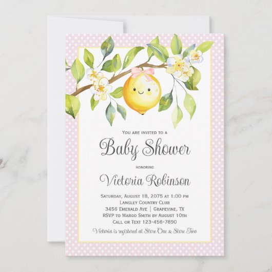Roze Geel Meisje Citroen Baby shower Kaart (Voorkant)