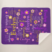 Roze geel meisjes naam Evelyn bloemendeken Schatti Sherpa Deken (Voorkant (horizontaal))