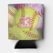 Roze Geel Meisjes Softball Blikjeskoeler (Voorkant)