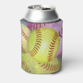 Roze Geel Meisjes Softball Blikjeskoeler (Blikje Achterkant)