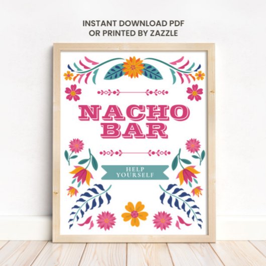 Roze Geel Mexicaans Feest Nacho Bar Bord Poster