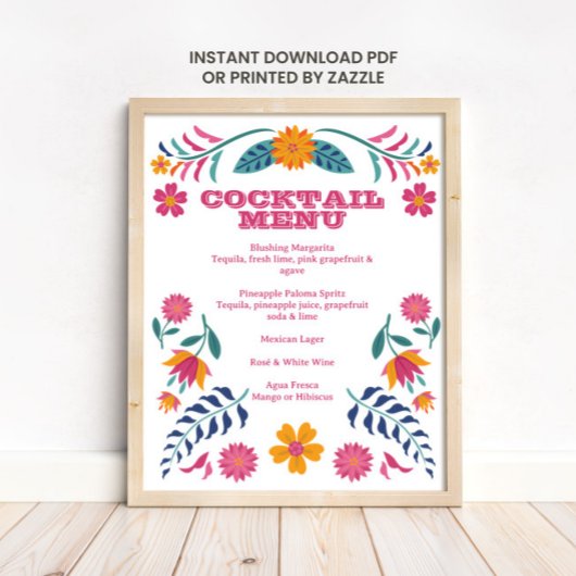 Roze Geel Mexicaans Fiesta Bar Menubord Poster