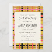 Roze Geel Moderne Plaid Afstudeerfeest Kaart (Voorkant)