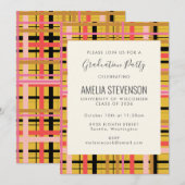 Roze Geel Moderne Plaid Afstudeerfeest Kaart (Voorkant / Achterkant)