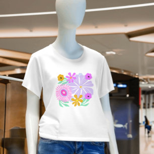 Roze geel mooie bloemrijke moderne kleurrijke t-shirt