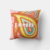 Roze Geel Oranje Aqua Mint Paisley Kussen (Achterkant)