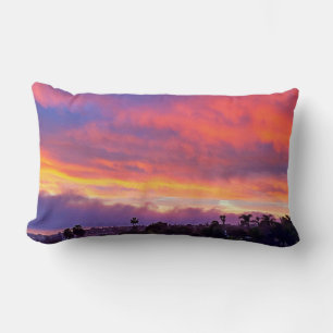 Roze geel oranje blauwe zonsondergang foto gewaagd kussen