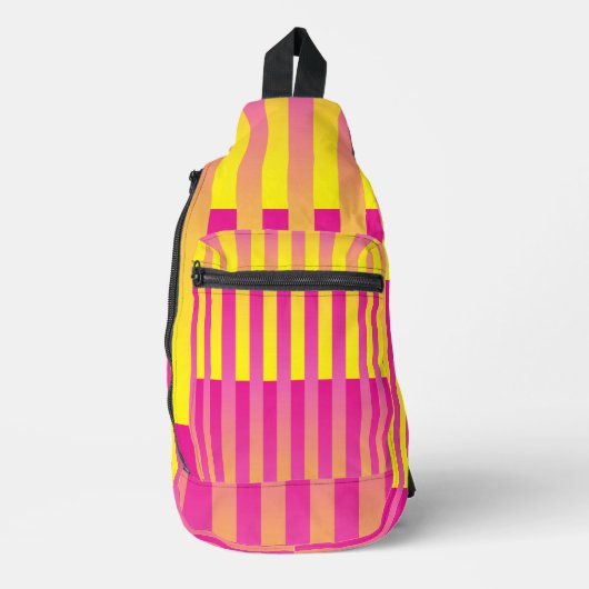Roze Geel Oranje Gestreept Patroon Sling Bag (Voorkant)