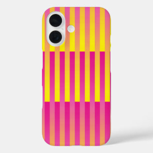Roze Geel Oranje Gestreepte Patroon iPhone 16 Hoesje