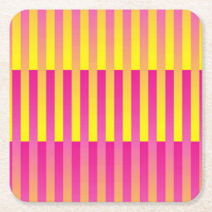 Roze Geel Oranje Gestreepte Patroon Kartonnen Onderzetters