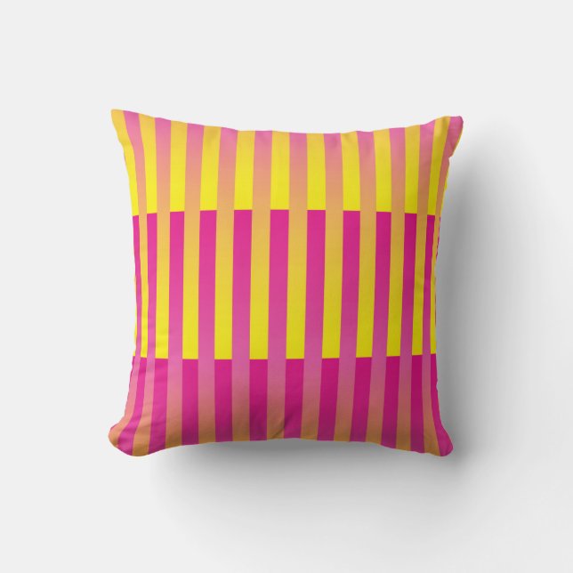 Roze Geel Oranje Gestreepte Patroon Kussen (Voorkant)