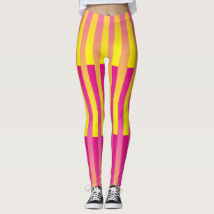 Roze Geel Oranje Gestreepte Patroon Leggings
