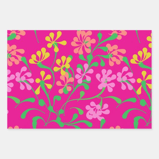 Roze Geel Oranje wilde bloemen Boho Bloem Inpakpapier Vel (Voorkant)