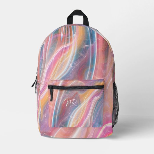 Roze Geel Paars Blauw Marmer Voeg Monogram toe Bedrukte Rugzak (Voorkant)