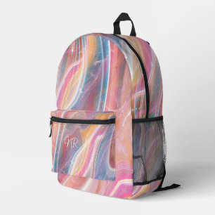 Roze Geel Paars Blauw Marmer Voeg Monogram toe Bedrukte Rugzak