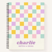 Roze geel paarse blauw dambord notitieboek (Voorkant)