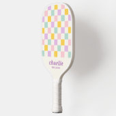 Roze geel paarse blauw dambord retro pickleball paddle (Links)