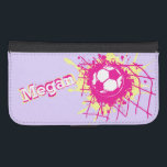Roze geel paarse meisjes voetbal genaamd flap hoes galaxy s4 portefeuille hoesje<br><div class="desc">Helderroze,  geel en paarse football / voetbal spatten in de achterkant van het doel / net kinder meisjes mobiele telefoon geval. Ideaal voor meisjes voetballers en vrouw voetballers,  personaliseren met je eigen naam leest momenteel Megan. Ontworpen door Sarah Trett.</div>