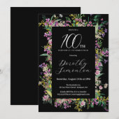 Roze Geel Paarse Wildbloemen 100e Verjaardag Kaart (Voorkant / Achterkant)