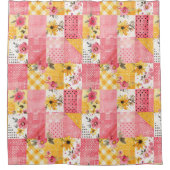Roze Geel Patchwork Dekbed Rustieke Bloem Retro  Douchegordijn (Voorkant)