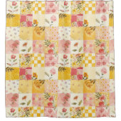 Roze Geel Patchwork Dekbed Rustieke Bloem Retro  Douchegordijn (Voorkant)