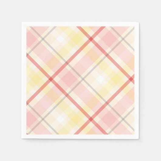 Roze & Geel Plaid Stripe Argyle Wedding Party Servetten (Voorkant)