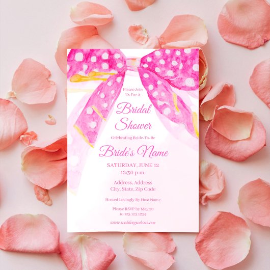 Roze Geel Polka Dot Bow Bruids Douche Uitnodiging