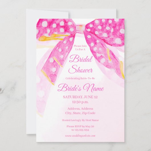 Roze Geel Polka Dot Bow Bruids Douche Uitnodiging (Voorkant)