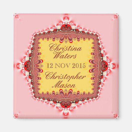 Roze Geel Rode Satijn+Lace Trouwgunsten Magneet (Voorkant)