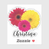 Roze Geel Rood Gerbera Daisy met Naam | Sticker (Vel)