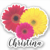 Roze Geel Rood Gerbera Daisy met Naam | Sticker (Voorkant)