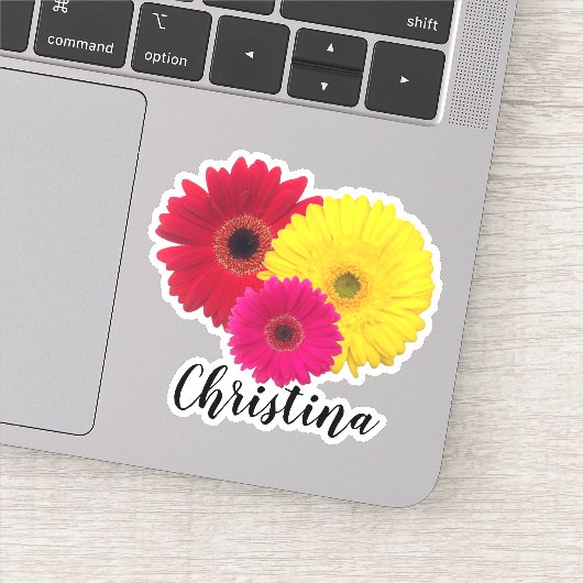 Roze Geel Rood Gerbera Daisy met Naam | Sticker (Detail)