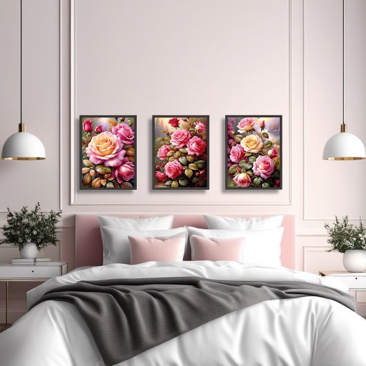 Roze Geel Rozen Landschap Waterverf Kunst Muurkunst Sets