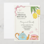 Roze Geel Schattige Bruids Brunch Douche Tea Party Kaart (Voorkant / Achterkant)