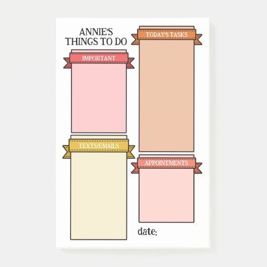 Roze geel Schattige lint labelt dingen om te doen Post-it® Notes (Voorkant)