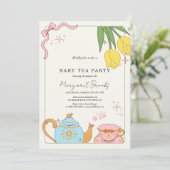 Roze Geel Schattige Tea Party Baby shower Kaart (Staand voorkant)