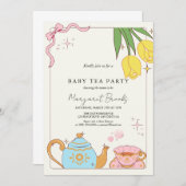 Roze Geel Schattige Tea Party Baby shower Kaart (Voorkant / Achterkant)