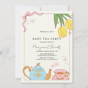 Roze Geel Schattige Tea Party Baby shower Kaart