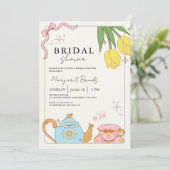 Roze Geel Schattige Vrijgezellenfeest Tea Party Kaart (Staand voorkant)